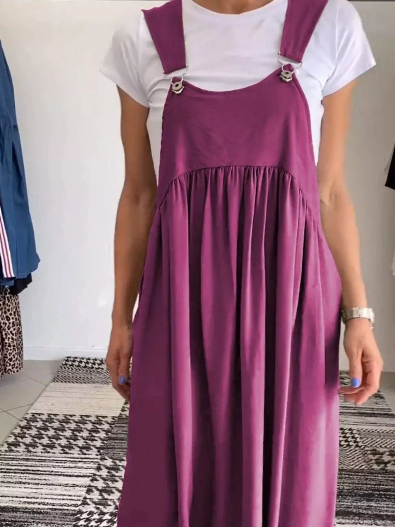 Full Size Ruched Wide Strap Overall Maxi Dress Plus Size – view 8 | Lola Mariee