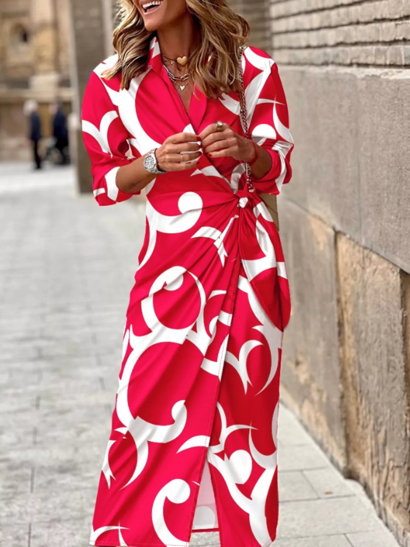 Printed Collared Neck Shirt Dress – view 4 | Lola Mariee