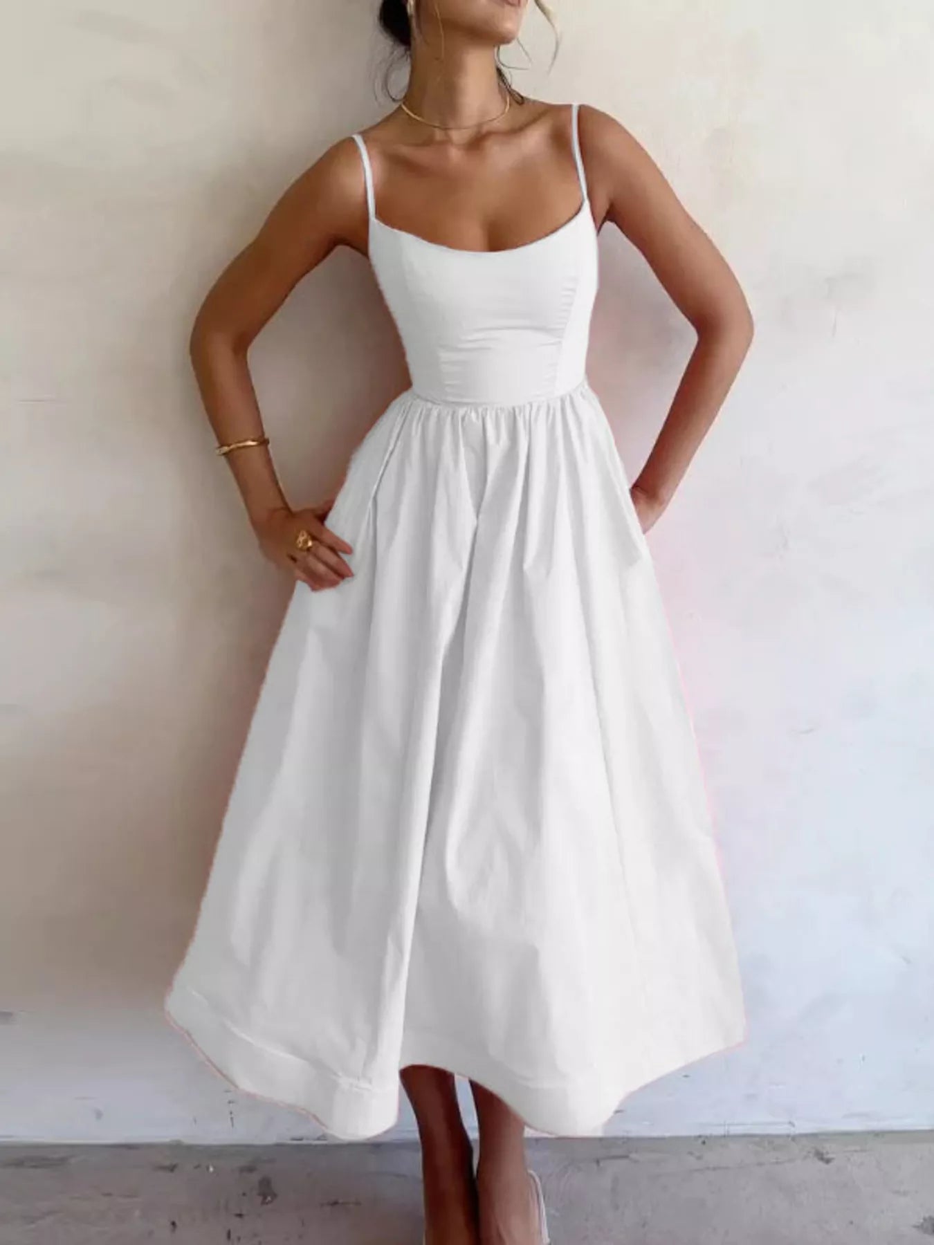 Adjustable Strap Scoop Neck Midi Dress – view 10 | Lola Mariee