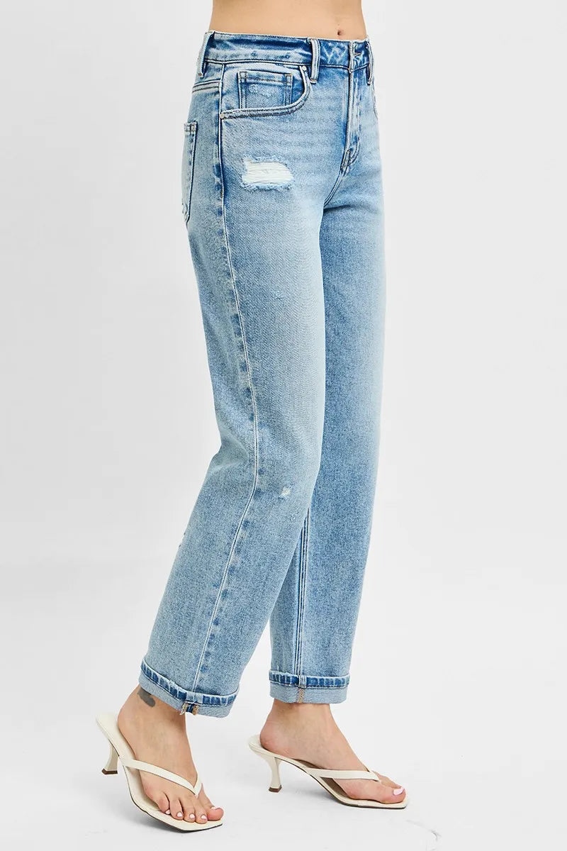 RISEN Full Size High Rise Ankle Boyfriend Distressed Jeans Plus Size - LOLA MARIEE | Lola Mariee