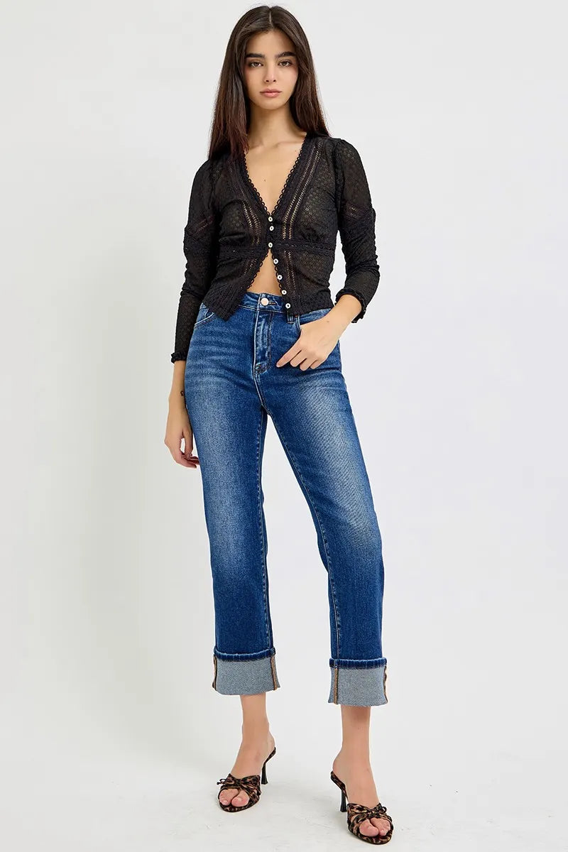 RISEN Full Size High Rise Ankle Straight Cuffed Jeans Plus Size - LOLA MARIEE | Lola Mariee