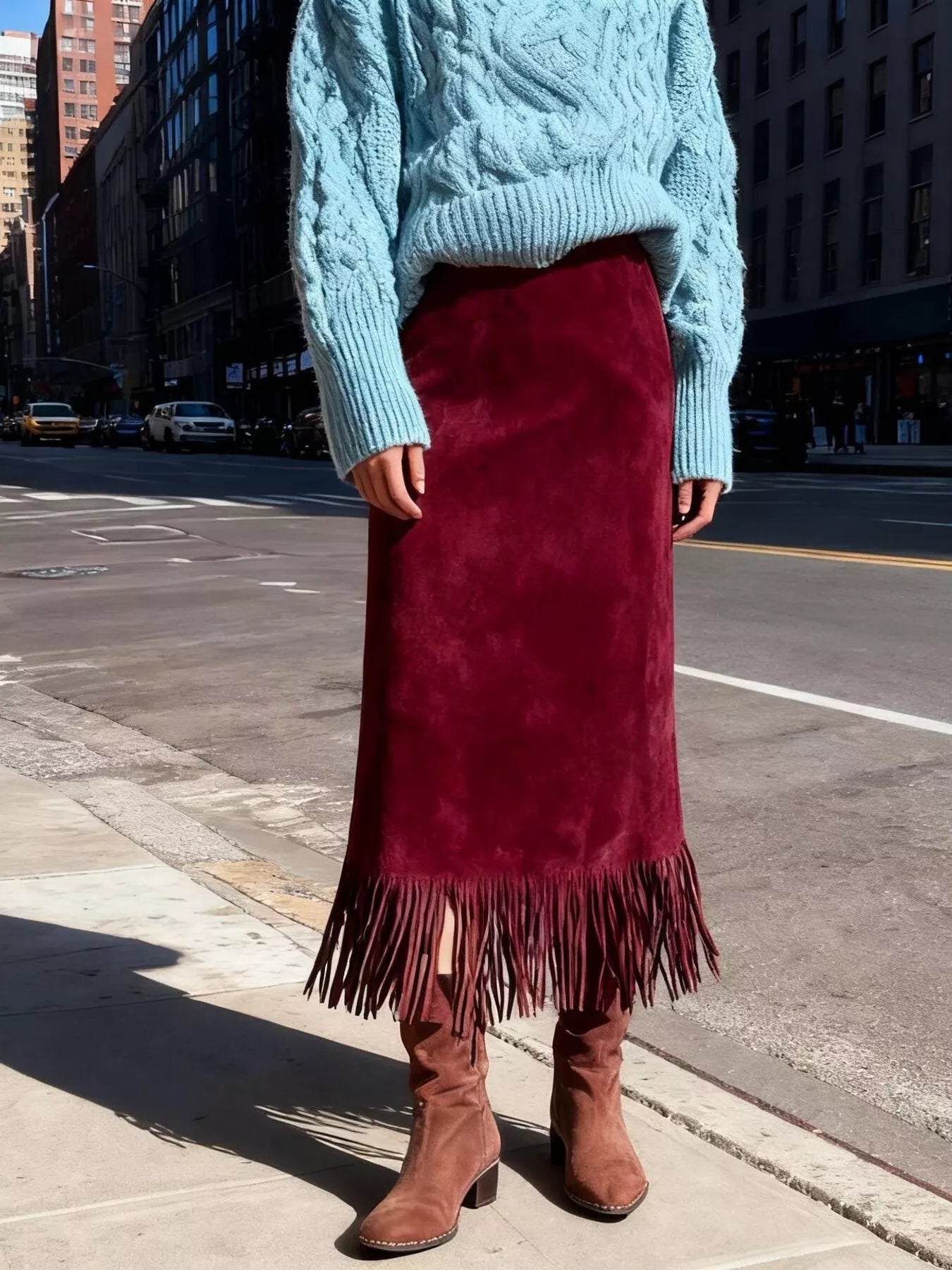 Suede Fringe Midi Skirt – view 6 | Lola Mariee