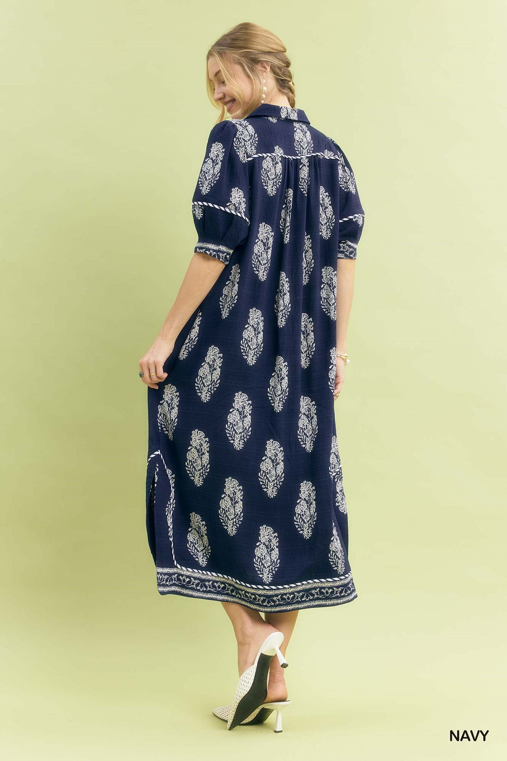 Umgee Border Print Collared Midi Dress - Trendsi | Lola Mariee