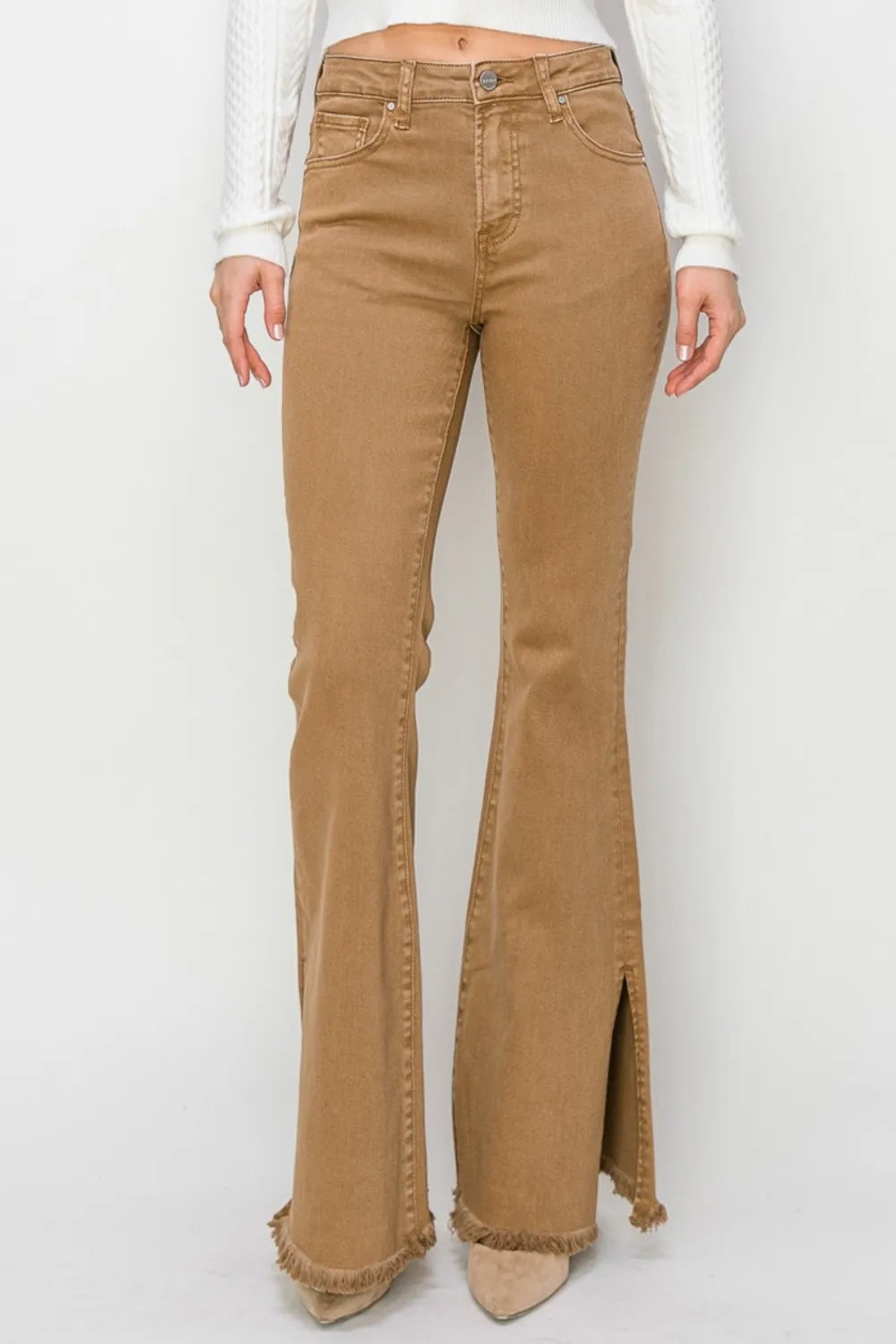 RISEN Bailey Full Size High Waist Side Slit Flare Jeans - LOLA MARIEE | Lola Mariee