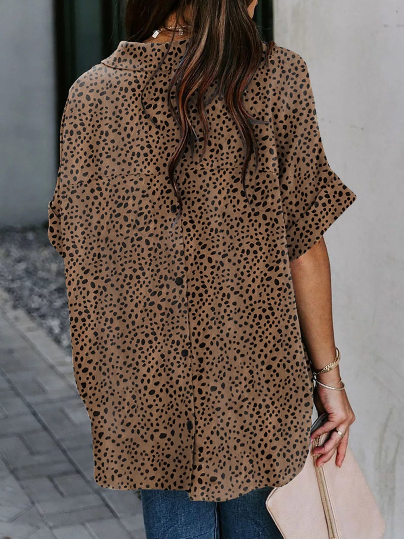 Full Size Collared Neck Half Sleeve Shirt Plus Size - Trendsi | Lola Mariee