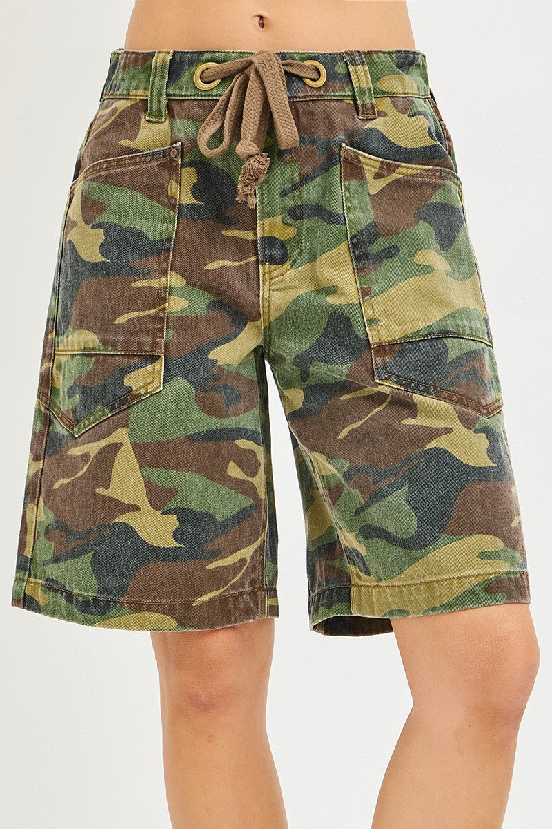 RISEN Camo Print Slouchy Jorts with Eyelet Drawstring - Trendsi | Lola Mariee