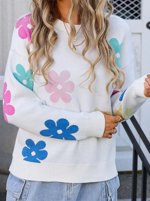 Angel Wings Flower Round Neck Long Sleeve Sweater | Lola Mariee
