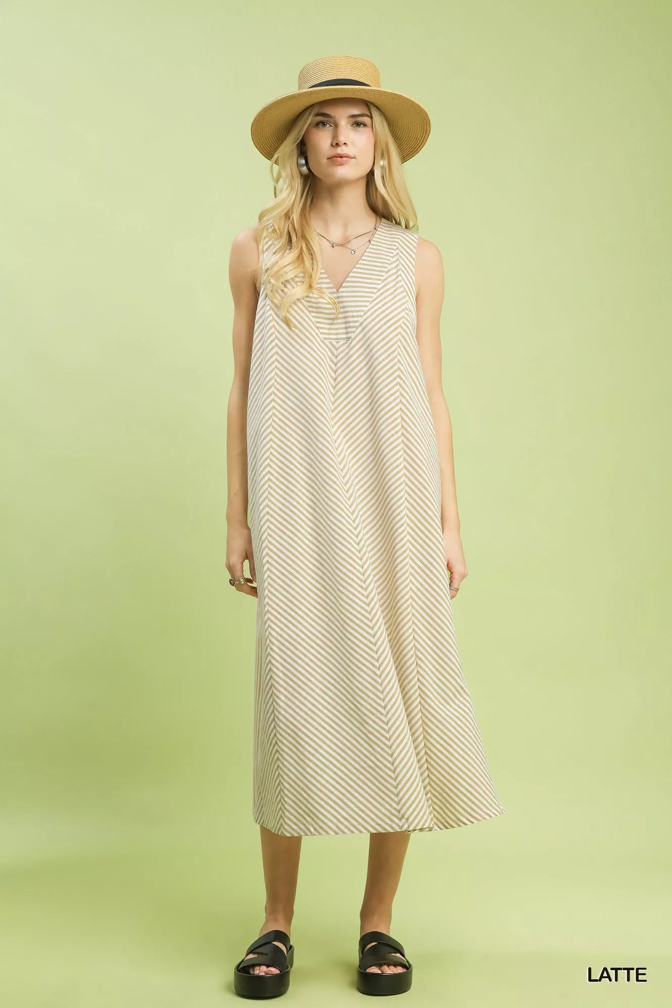 Umgee Chevron Stripe Sleeveless Midi Dress - Trendsi | Lola Mariee