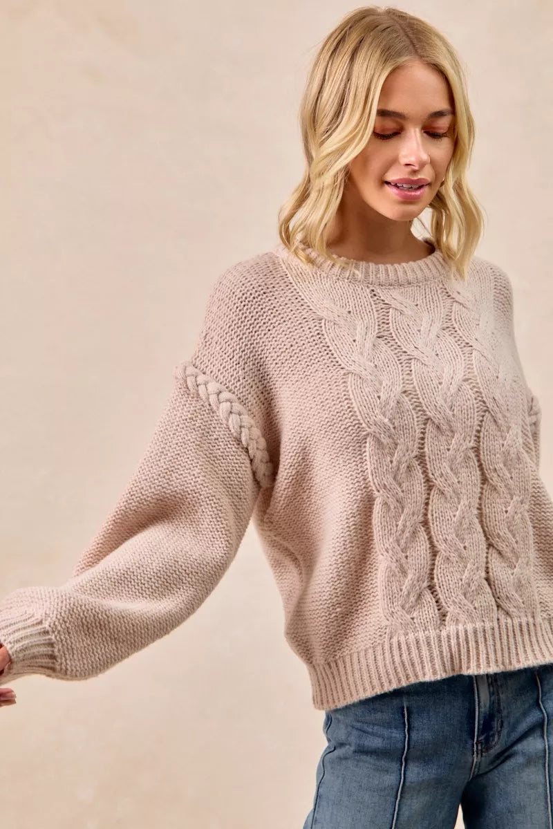 BiBi Cable Knit Sweater with Shoulder Braid Detail - Trendsi | Lola Mariee