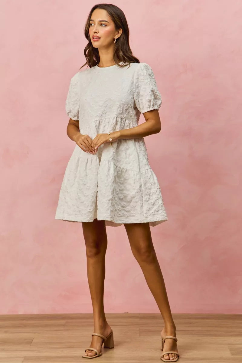 SO ME Floral Jacquard Diagnol Tiered Short Mini Dress - Trendsi | Lola Mariee