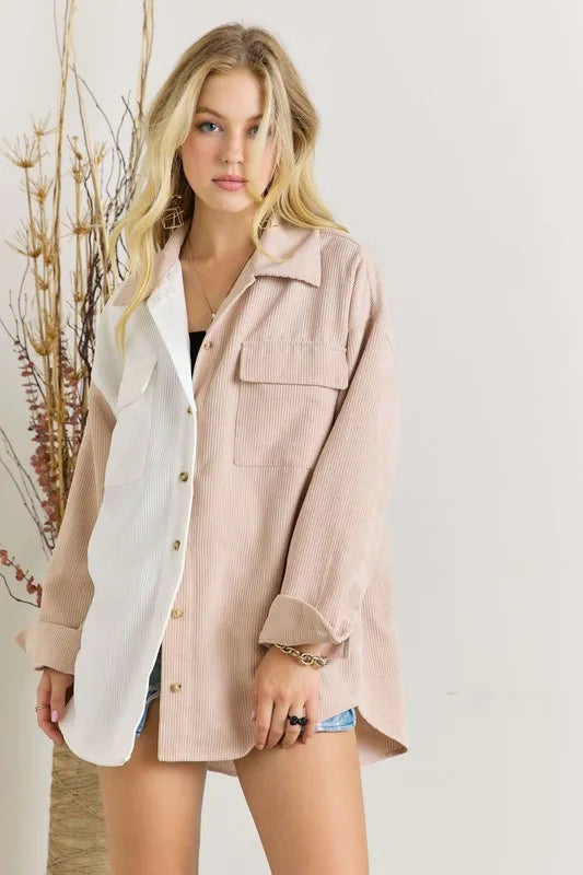 ADORA Color Block Corduroy Shacket – view 4 | Lola Mariee
