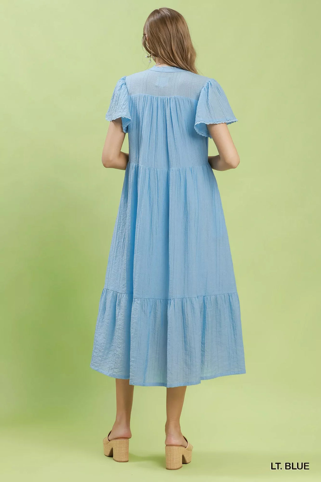 Umgee Textured Tiered Midi Dress with Side Pockets - Trendsi | Lola Mariee