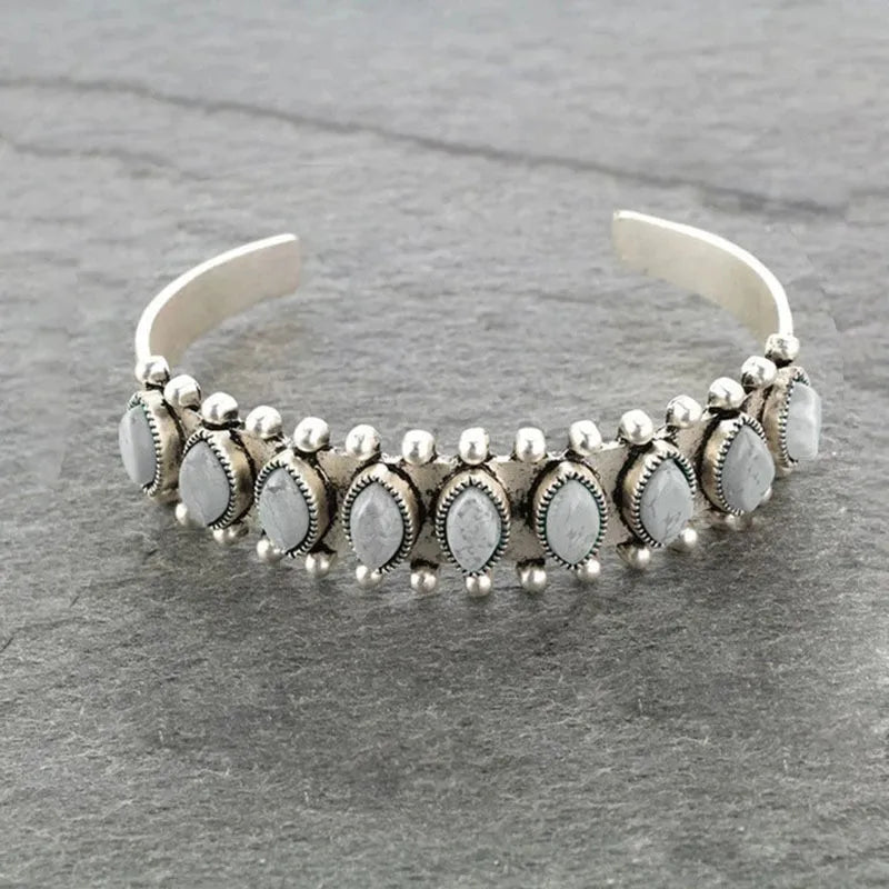 Artificial Turquoise Alloy Open Bracelet – view 5 | Lola Mariee