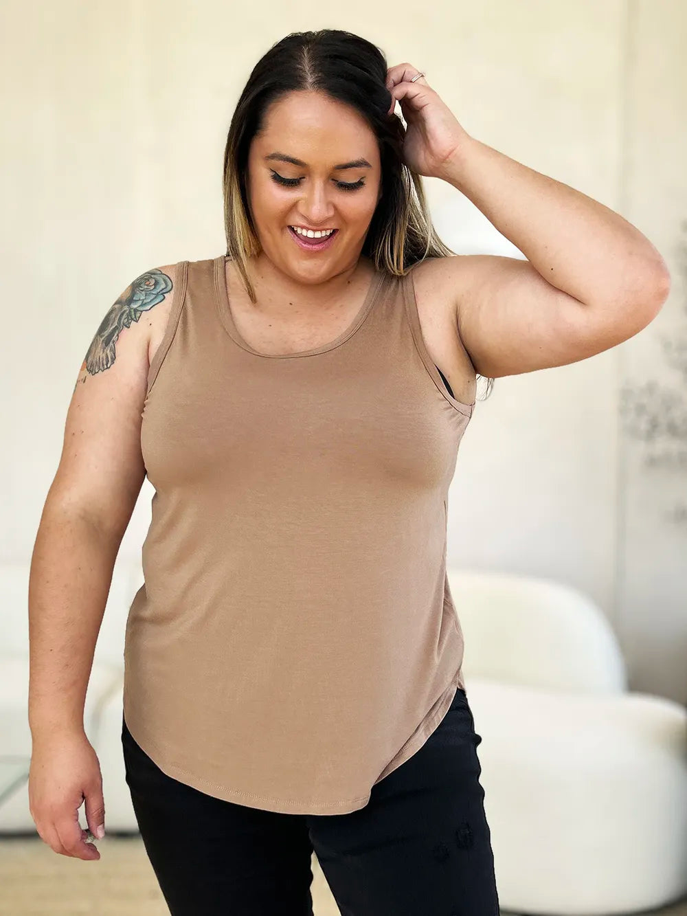 Basic Bae Full Size Round Neck Curved Hem Tank – view 9 | Lola Mariee