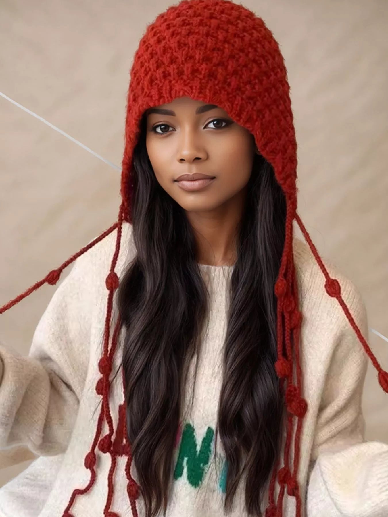 Fringe Knitted Beanie Hat - women's jewelry at Lola Mariee boutique