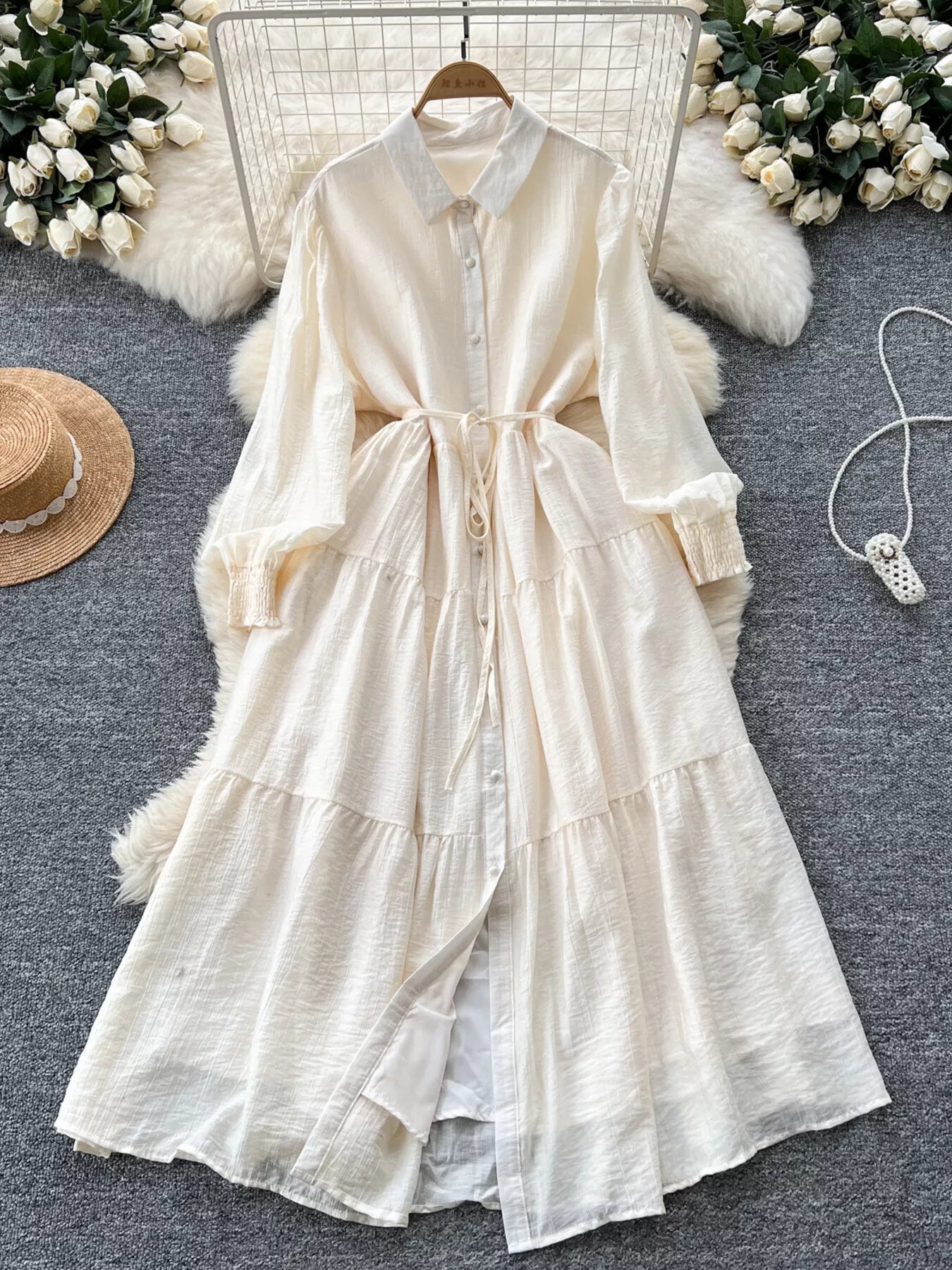 Button Down Tiered Long Sleeve Dress - Trendsi | Lola Mariee