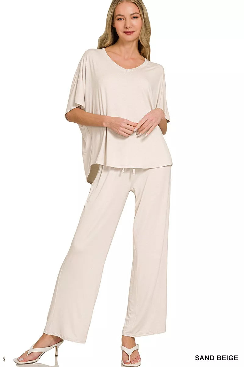 Zenana V-Neck Oversized Top & Pants Set - women's top at Lola Mariee boutique