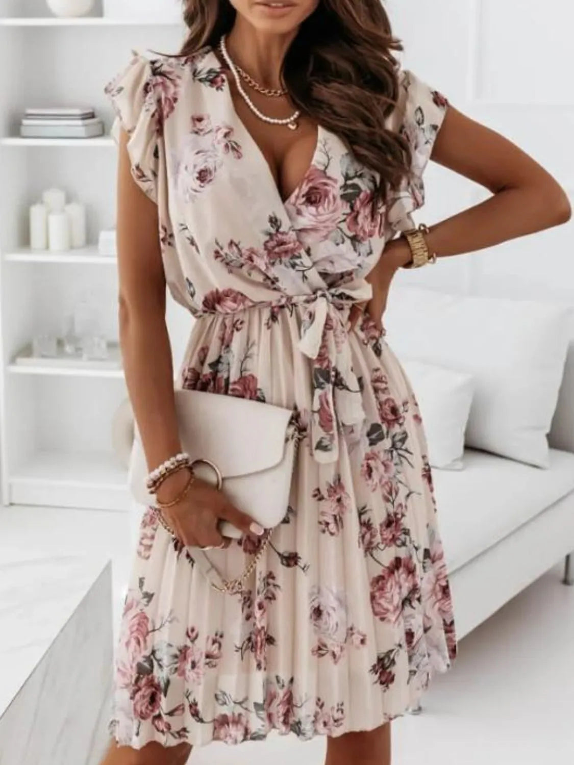 Floral Surplice Ruffled Cap Sleeve Dress - Trendsi | Lola Mariee