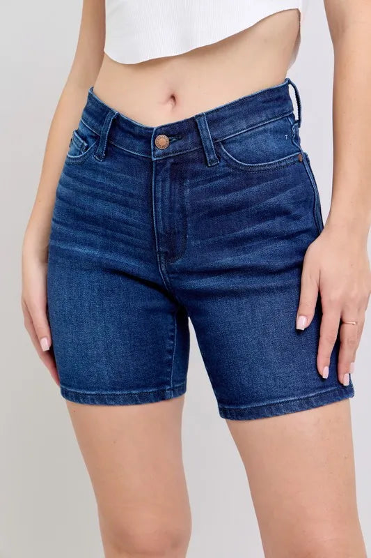 Judy Blue Full Size High Waist V-Front Bermuda Plus Size - women's bottoms at Lola Mariee boutique