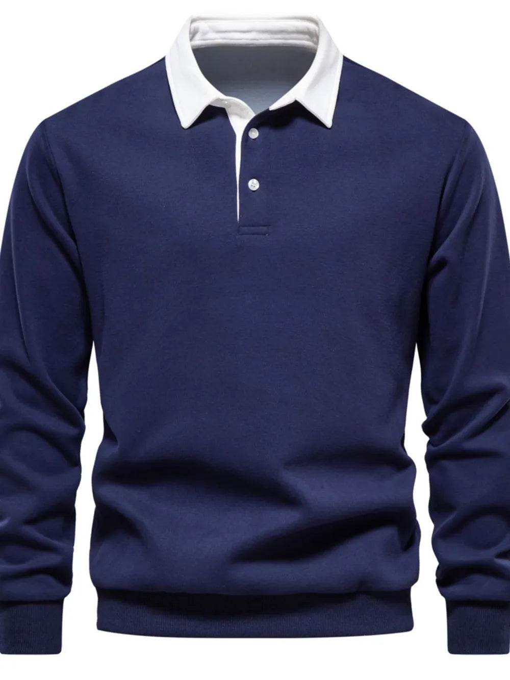 Men's Quarter Button Collared Neck Long Sleeve Polo | Lola Mariee