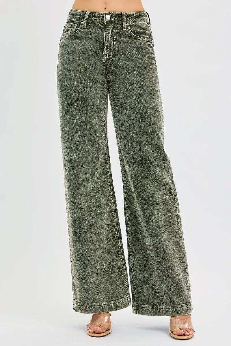 RISEN Full Size High Rise Wide Leg Corduroy Jeans Plus Size - women's bottoms at Lola Mariee boutique