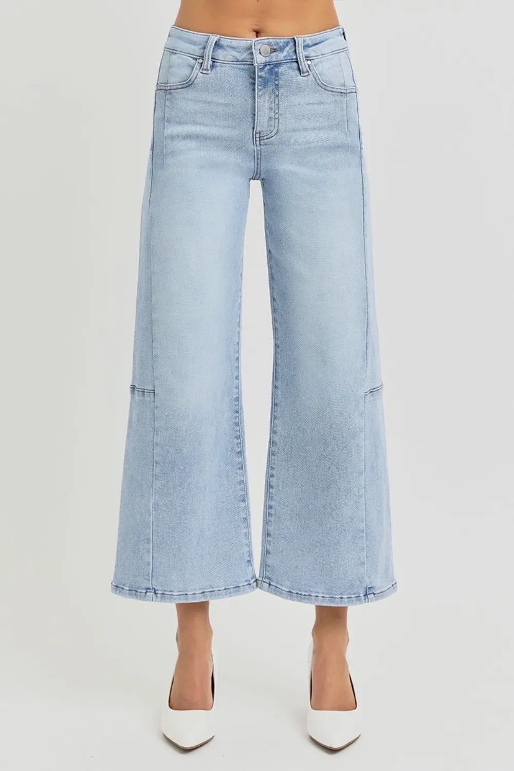 RISEN Full Size High Rise Seamed Detail Wide Leg Crop Jeans - women's top at Lola Mariee boutique