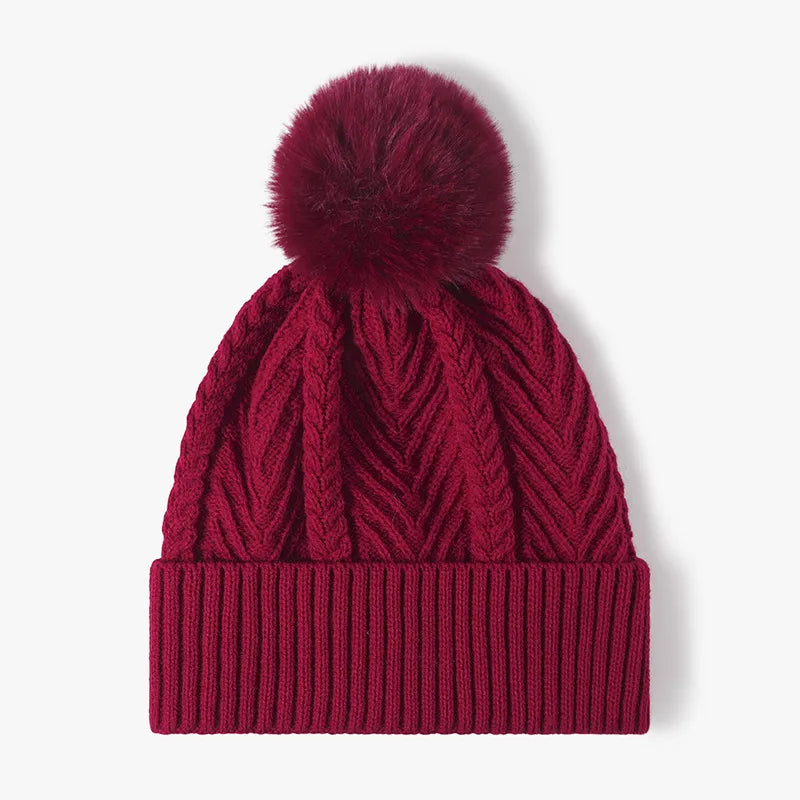 Cable Knit Solid Color Hat with Pompom – view 5 | Lola Mariee