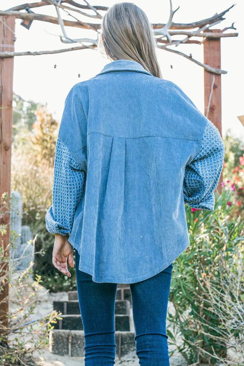 And The Why Button Down Corduroy Contrast Texture Long Sleeve Shacket – view 2 | Lola Mariee