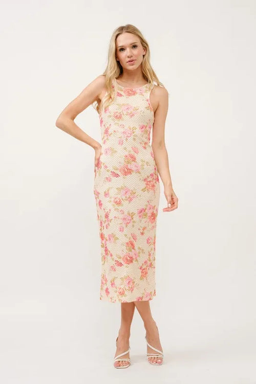 And The Why Floral Fishnet Bodycon Midi Dress | Lola Mariee