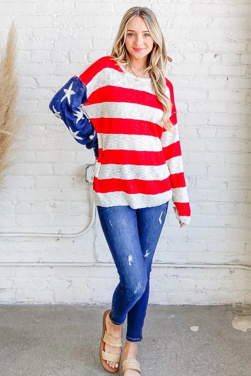 And The Why American Flag Long Sleeve Sweater | Lola Mariee