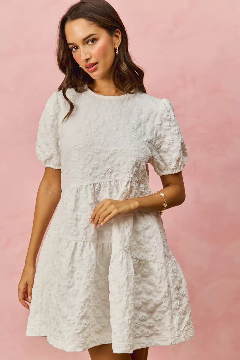 SO ME Floral Jacquard Diagnol Tiered Short Mini Dress - Trendsi | Lola Mariee