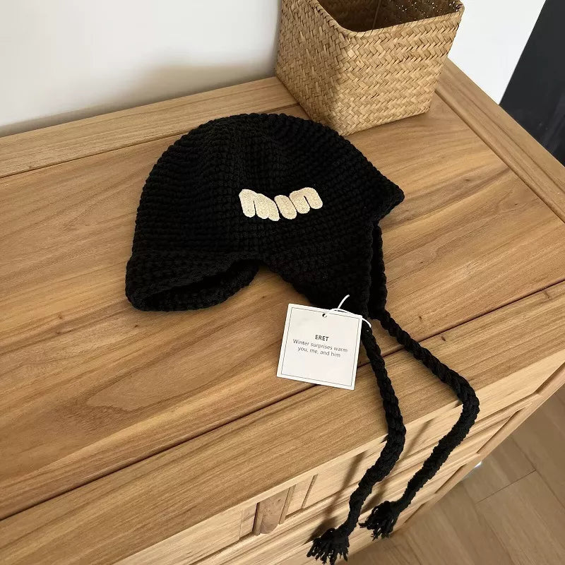 Handmade Knitted Earflap Hat with Tassels – view 3 | Lola Mariee