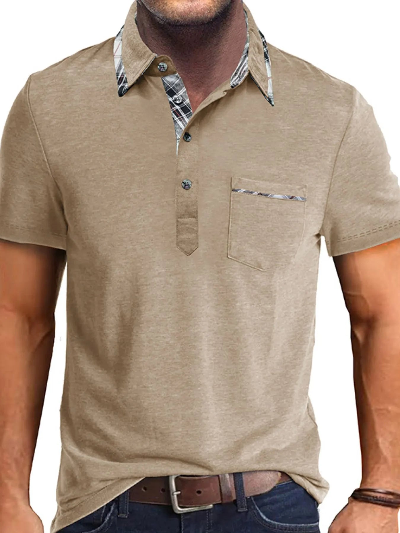 Men's Full Size Classic Plaid Collar Cotton Polo Shirt Plus Size – view 8 | Lola Mariee