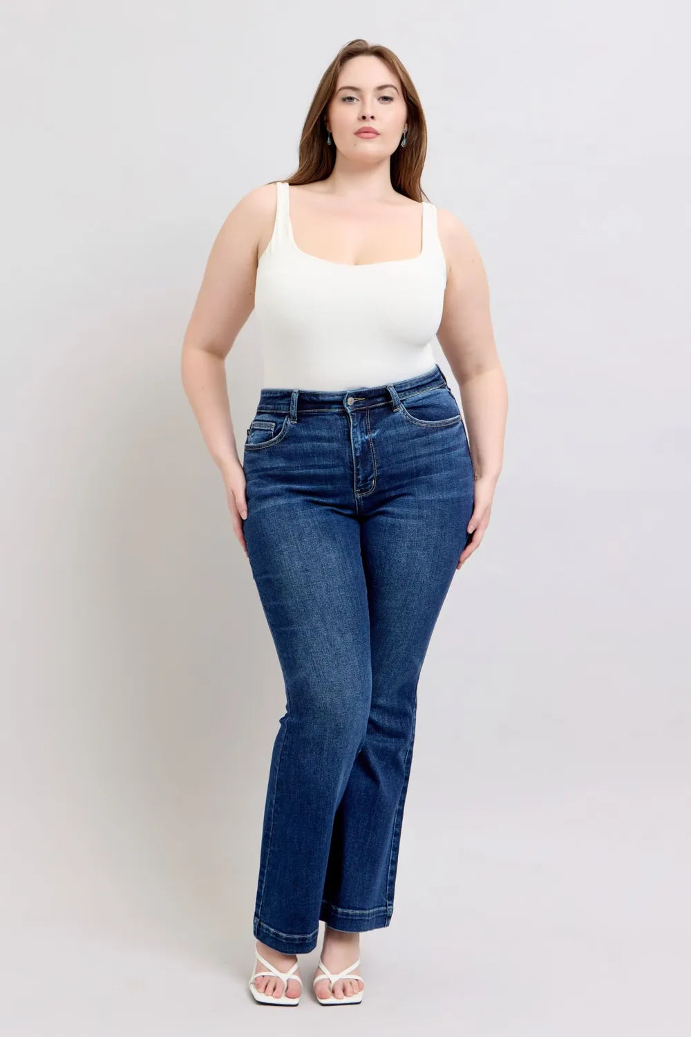 Judy Blue Full Size High Rise Flare Jeans with Pockets Plus Size - women's bottoms at Lola Mariee boutique