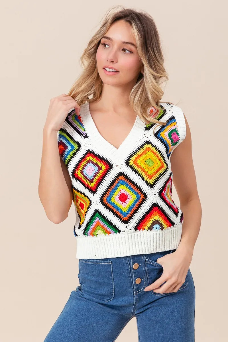 BiBi Diamond Granny Square Sweater Vest - Trendsi | Lola Mariee