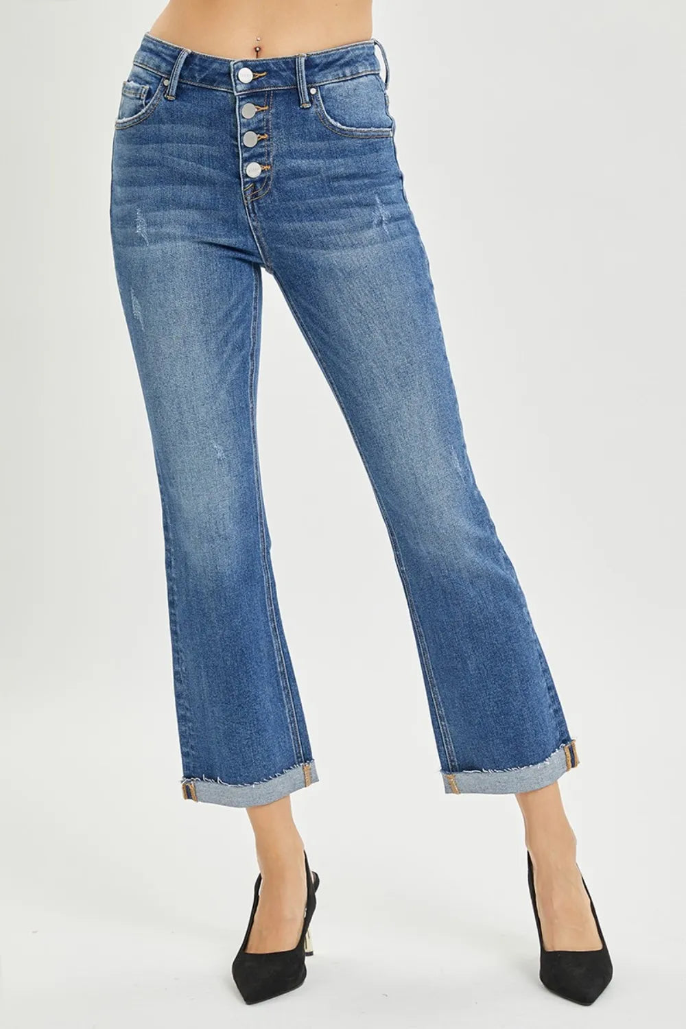 RISEN Full Size Button Fly Cropped Bootcut Jeans - LOLA MARIEE | Lola Mariee