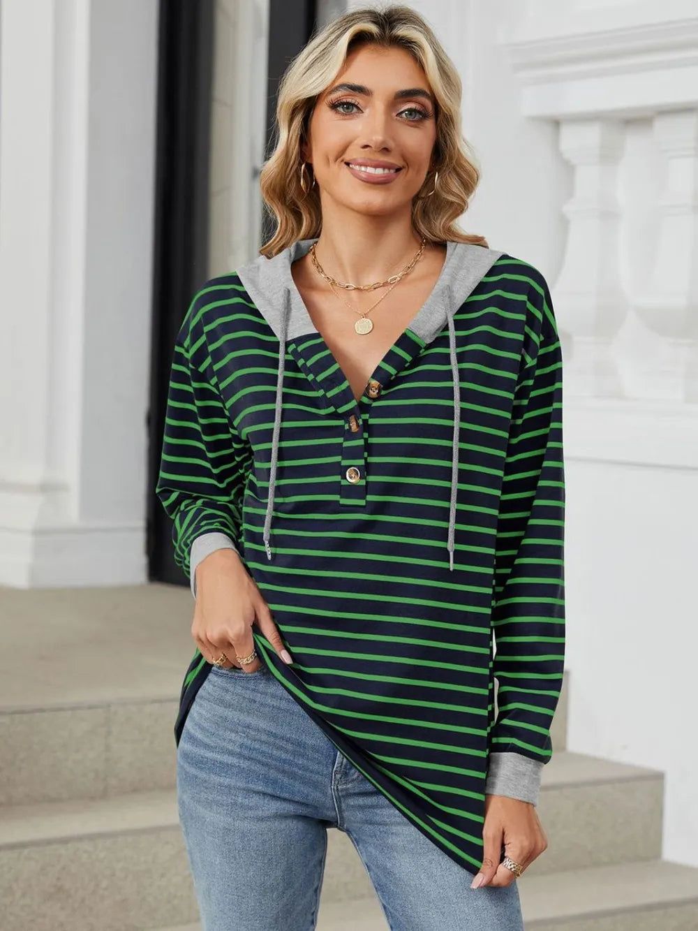 Drawstring Striped Long Sleeve Hoodie - Trendsi | Lola Mariee