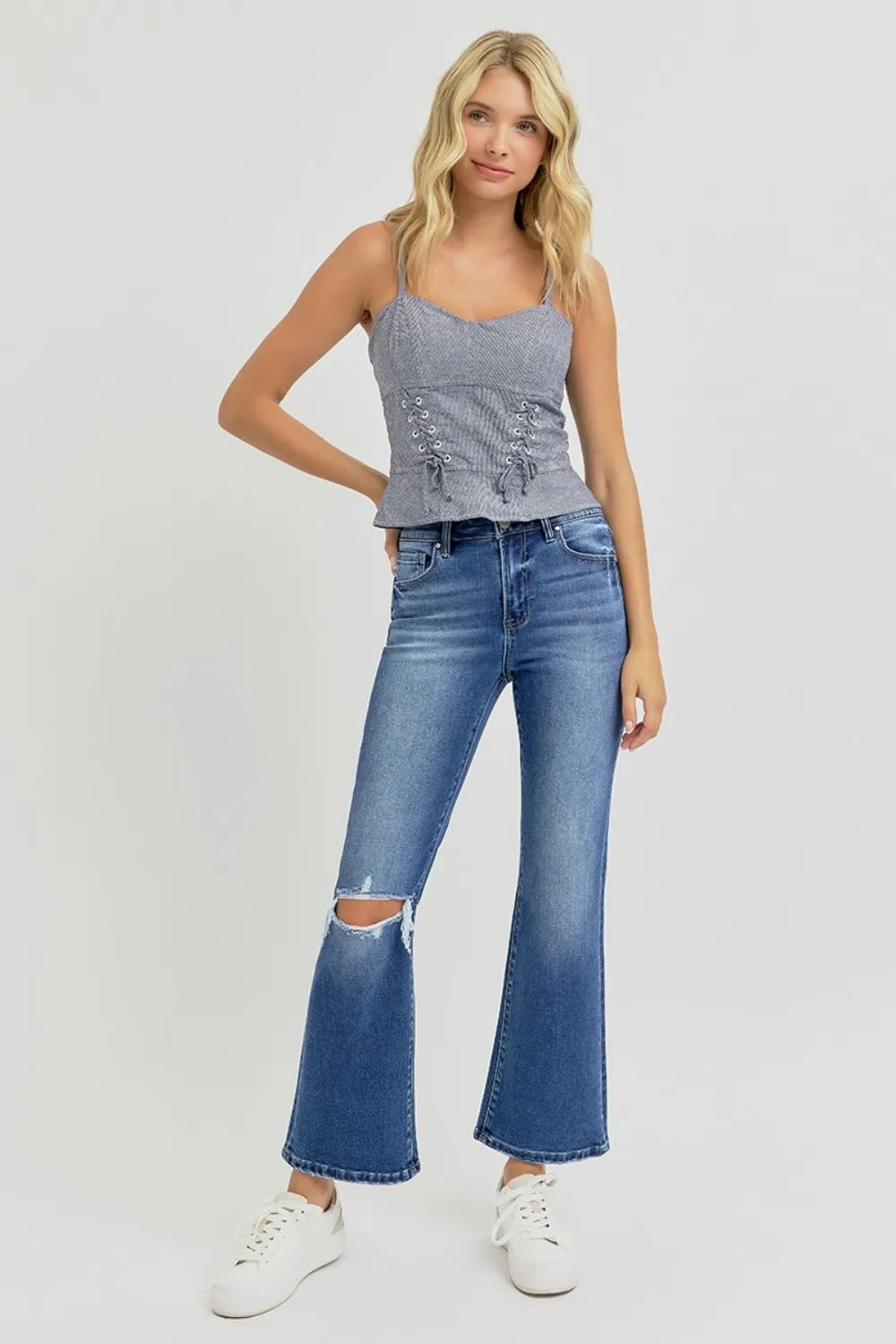 RISEN Full Size Distressed High Rise Crop Flare Jeans - LOLA MARIEE | Lola Mariee