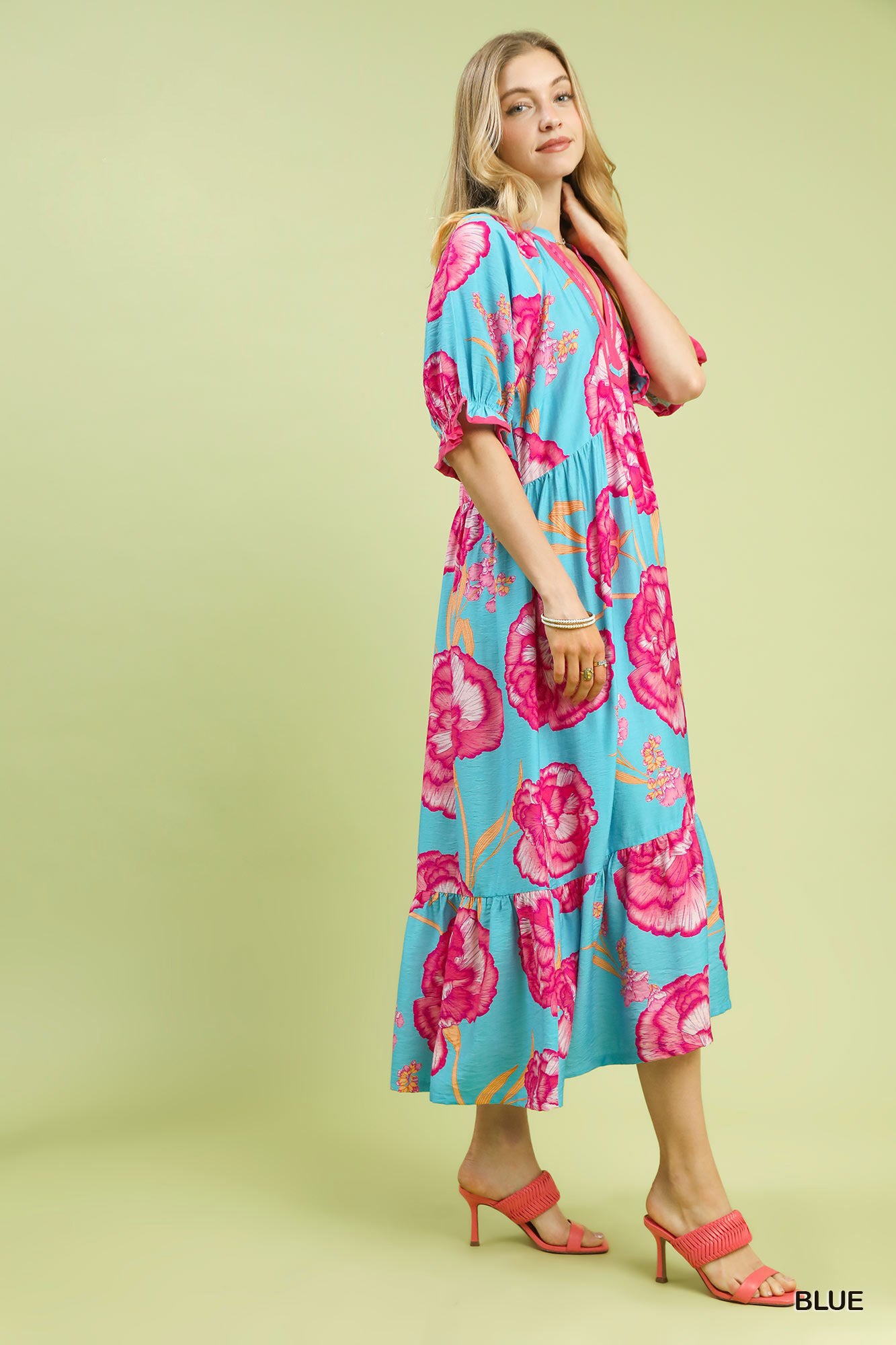 Umgee Floral Print Midi Dress with Contrast Trim - Trendsi | Lola Mariee