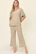 Double Take Full Size Texture Short Sleeve Top and Pants Set - women's top at Lola Mariee boutique