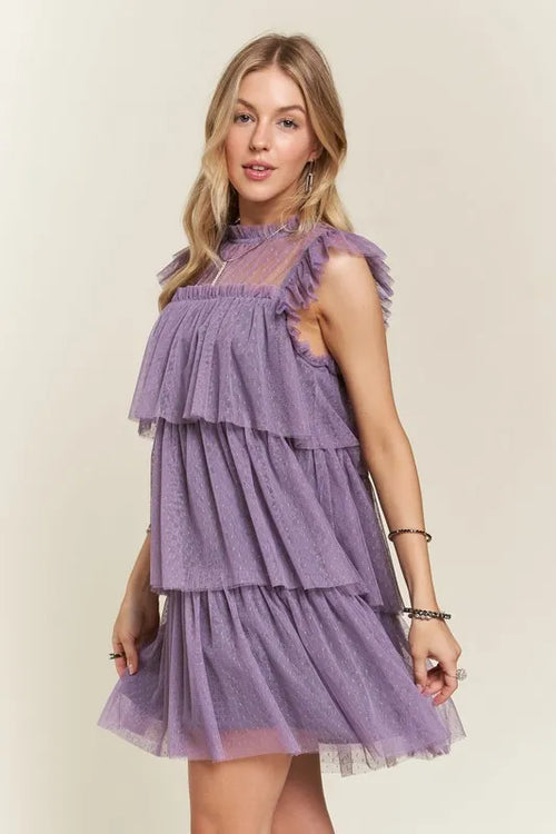 ADORA Layered Ruffled Cap Sleeve Mesh Dress – view 2 | Lola Mariee