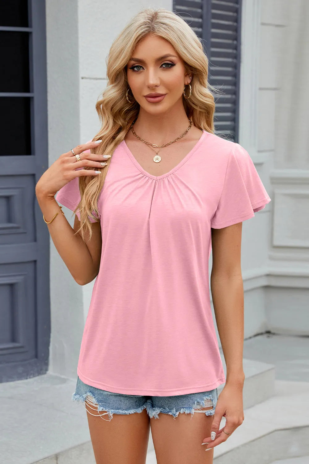 V-Neck Short Sleeve T-Shirt - Trendsi | Lola Mariee