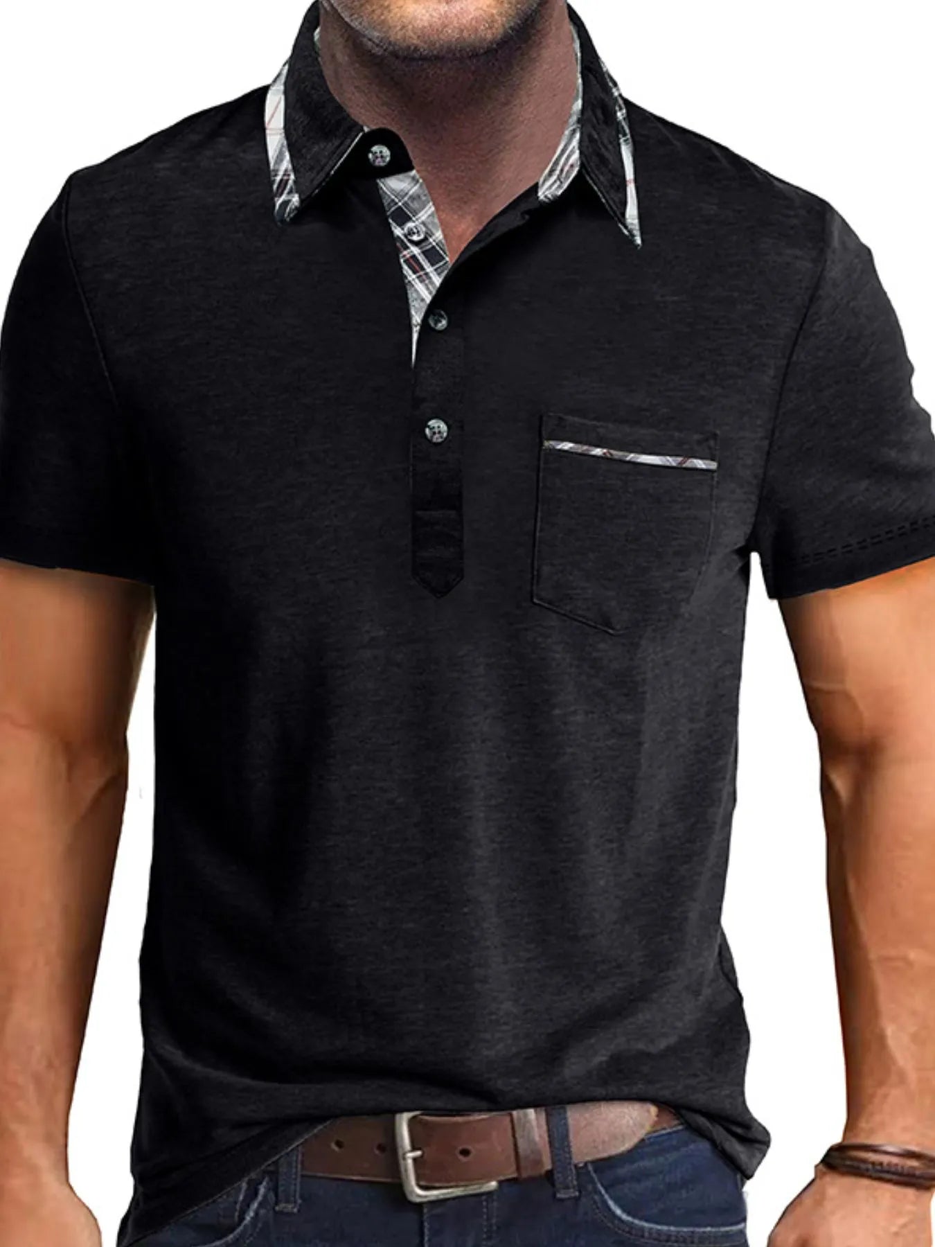 Men's Full Size Classic Plaid Collar Cotton Polo Shirt Plus Size – view 9 | Lola Mariee