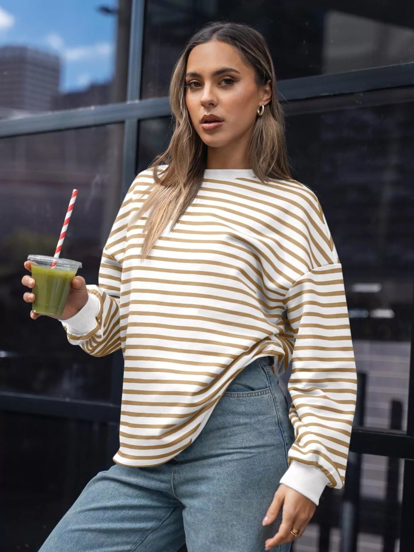 Striped Round Neck Oversized Casual Sweatshirt - Trendsi | Lola Mariee