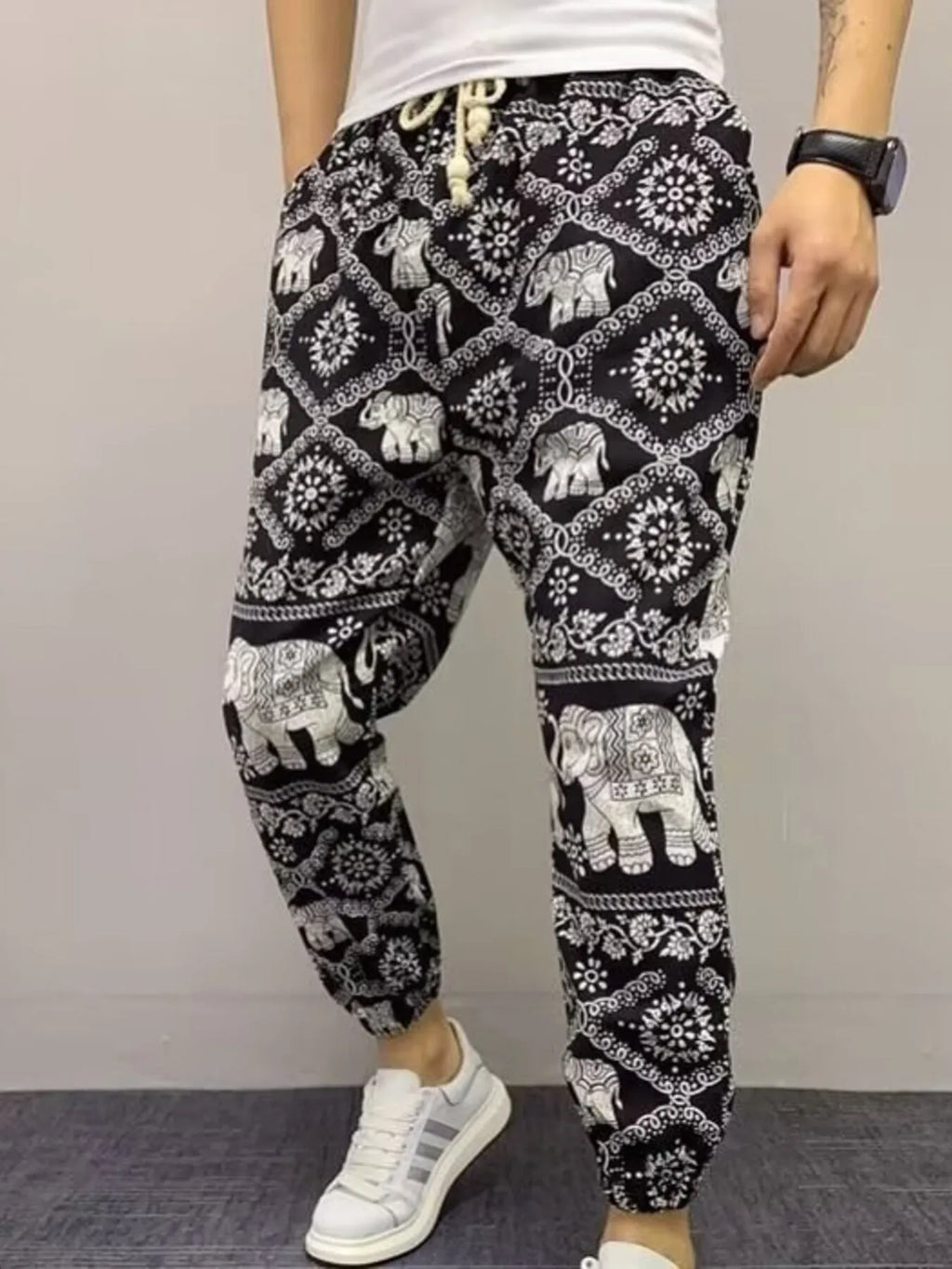 Men's Plus Size Printed Drawstring Joggers - women's jewelry at Lola Mariee boutique