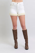 Judy Blue Full Size High Waist Shearling Cuff Denim Shorts Plus Size - women's bottoms at Lola Mariee boutique