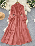 Button Down Tiered Long Sleeve Dress - Trendsi | Lola Mariee
