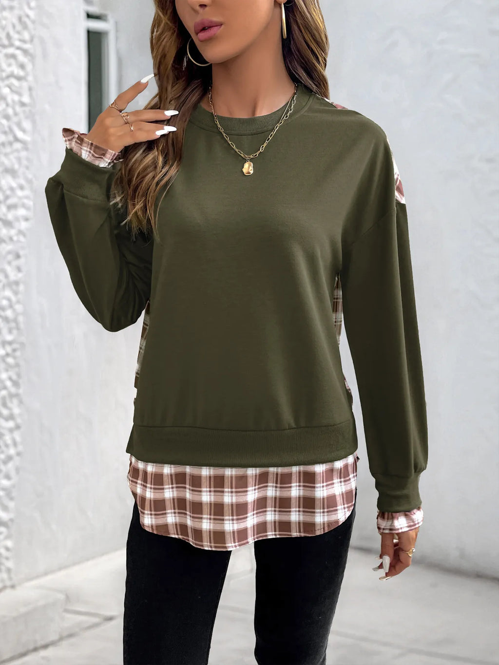 Plaid Long Sleeve Sweatshirt - Trendsi | Lola Mariee