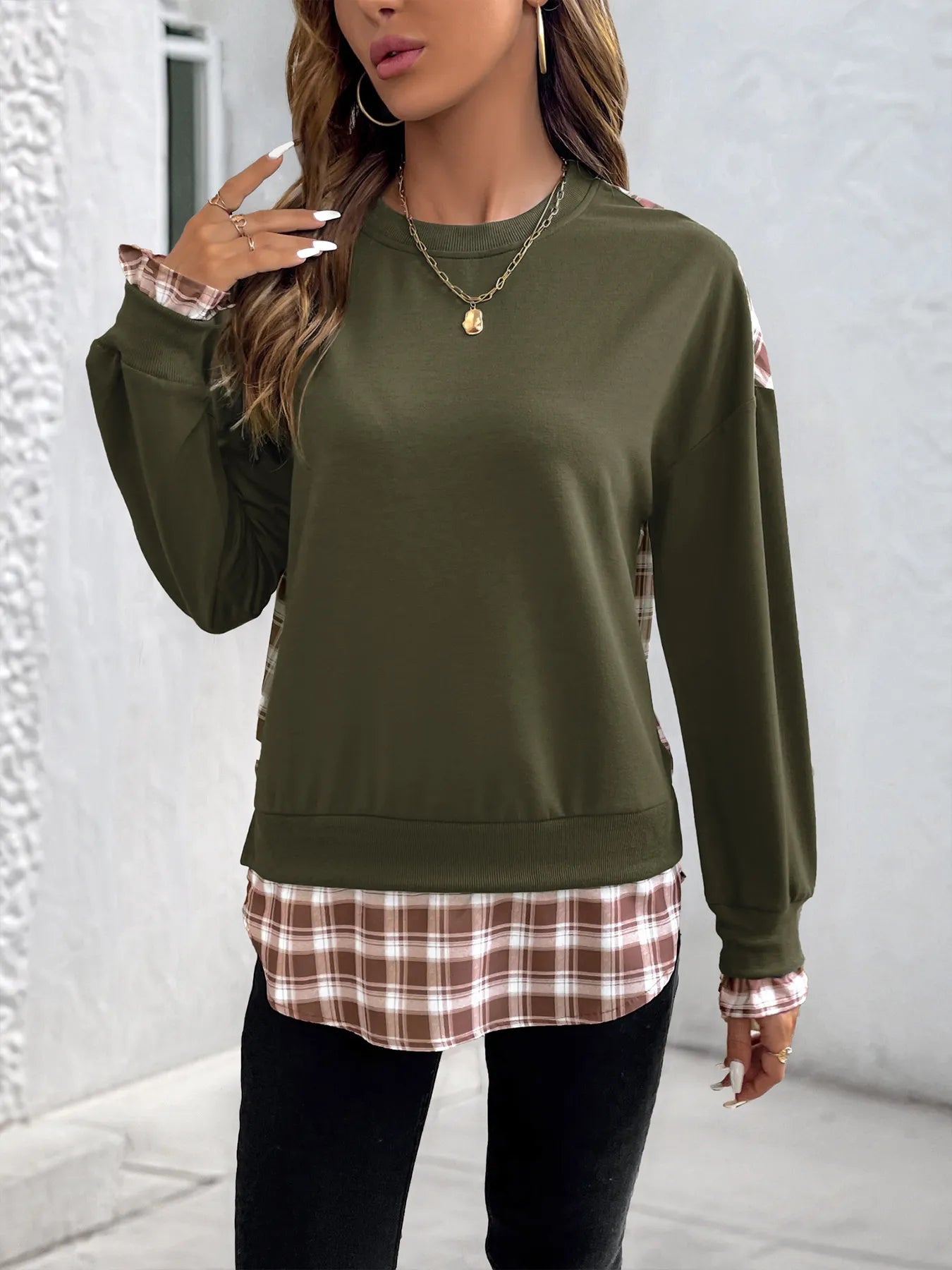 Plaid Long Sleeve Sweatshirt - Trendsi | Lola Mariee