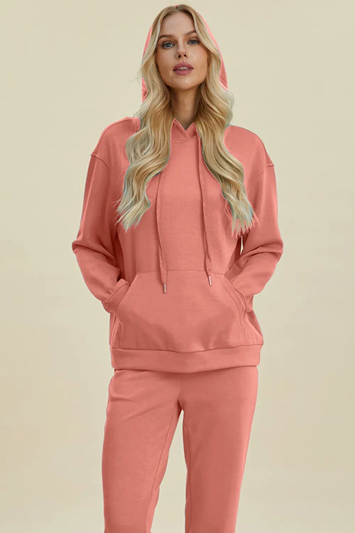 Basic Bae Full Size Air Scuba Drawstring Long Sleeve Hoodie with Kangaroo Pocket | Lola Mariee